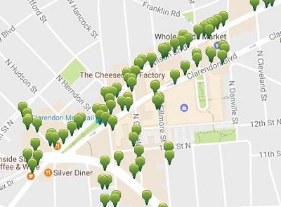 Screenshot of Rackspotter, displaying the location of bike racks near Clarendon
