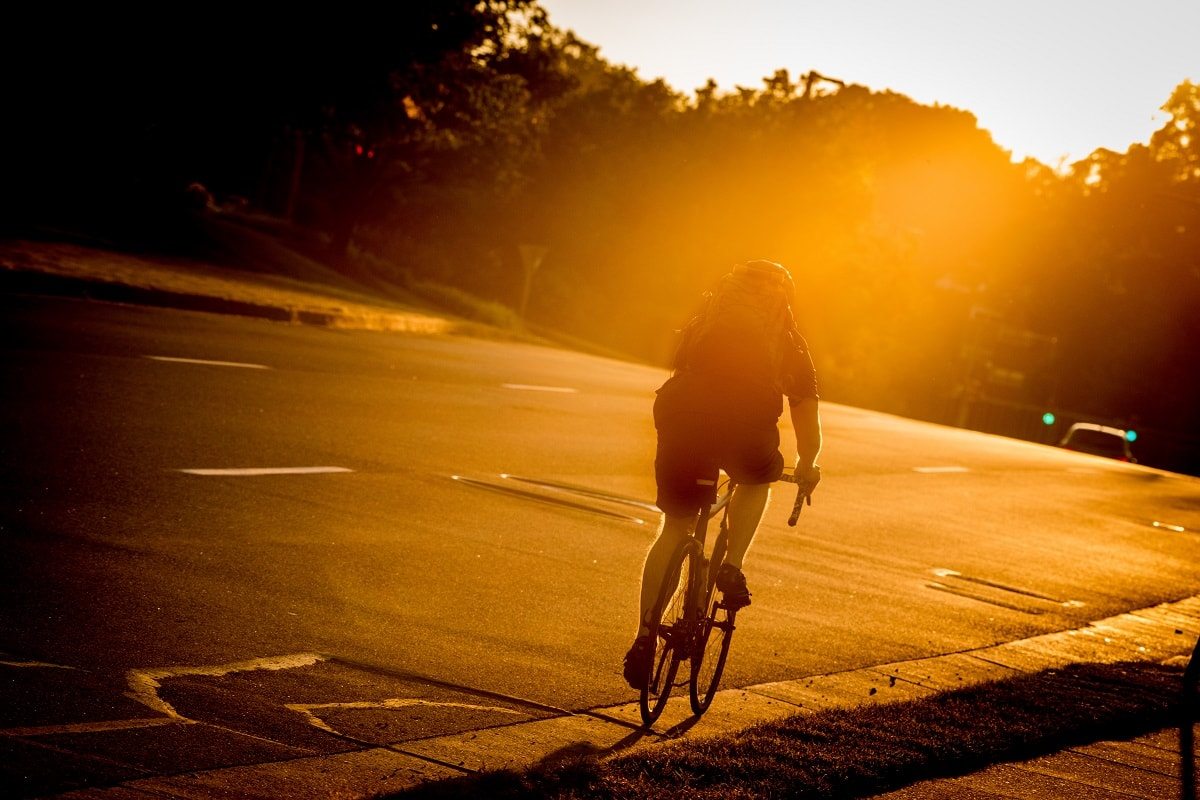 biking at dusk