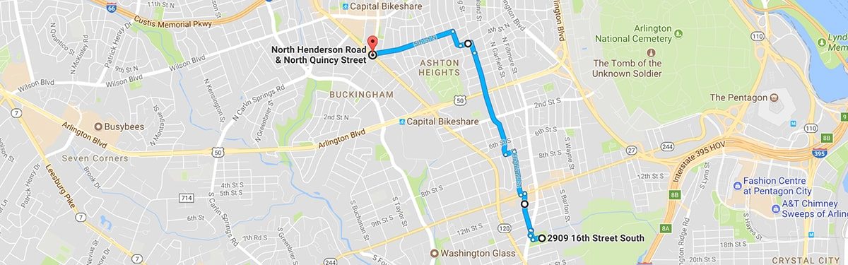 map of daytime date bike route in Arlington by Alli Torban