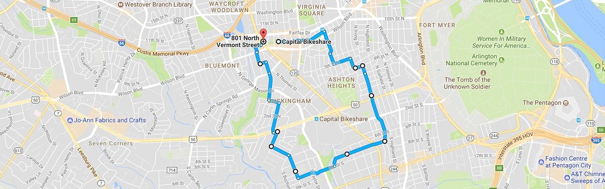 map of exercise bike route in Arlington