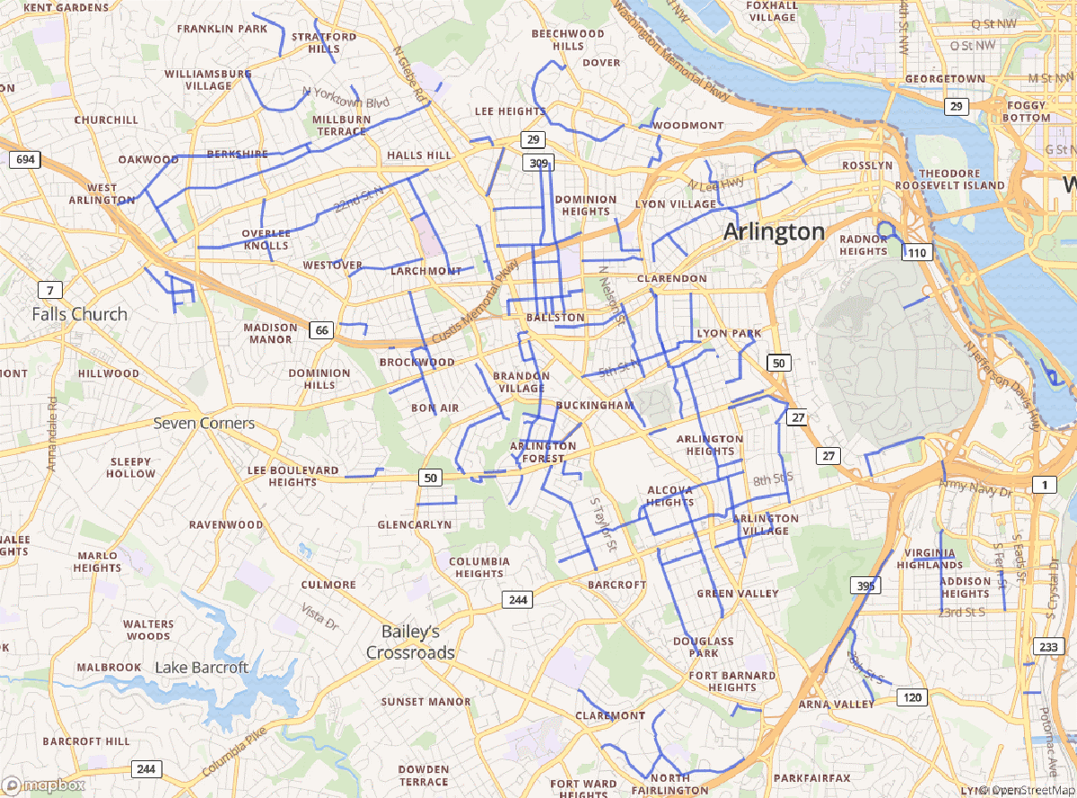 map of easy Arlington bike routes