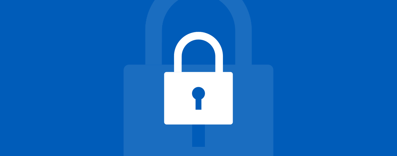 a graphics banner with an all white lock icon on a blue background