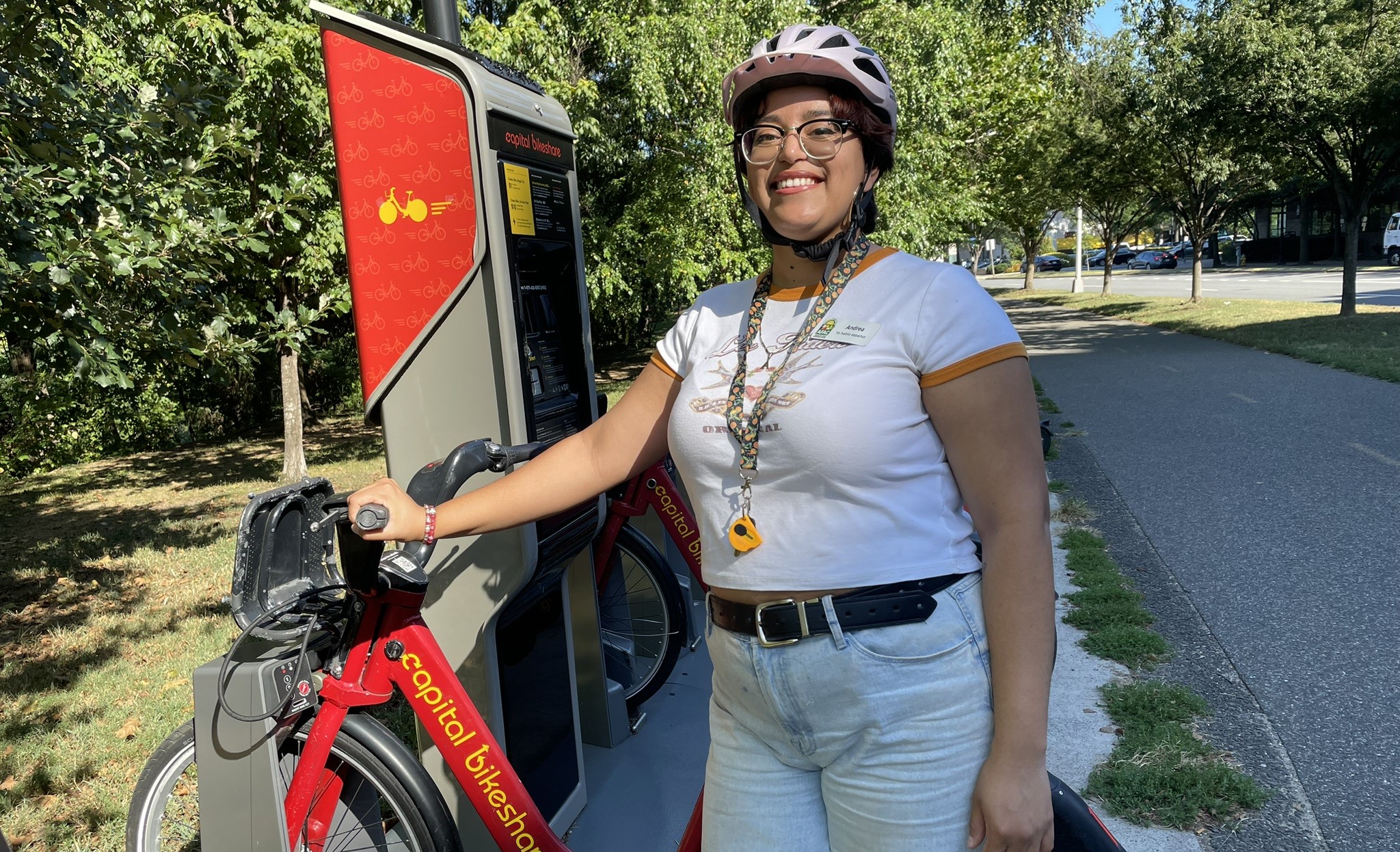 A woman with a bicycle