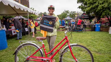 This is a photo of a person attending the Rosslyn Bike to Work Day pit stop.
